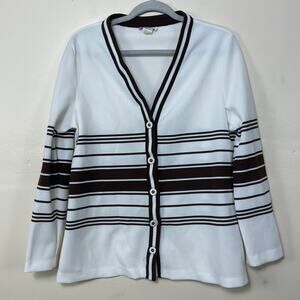 Vintage 80's Fairfield Zi White and Brown Striped Cardigan Sweater